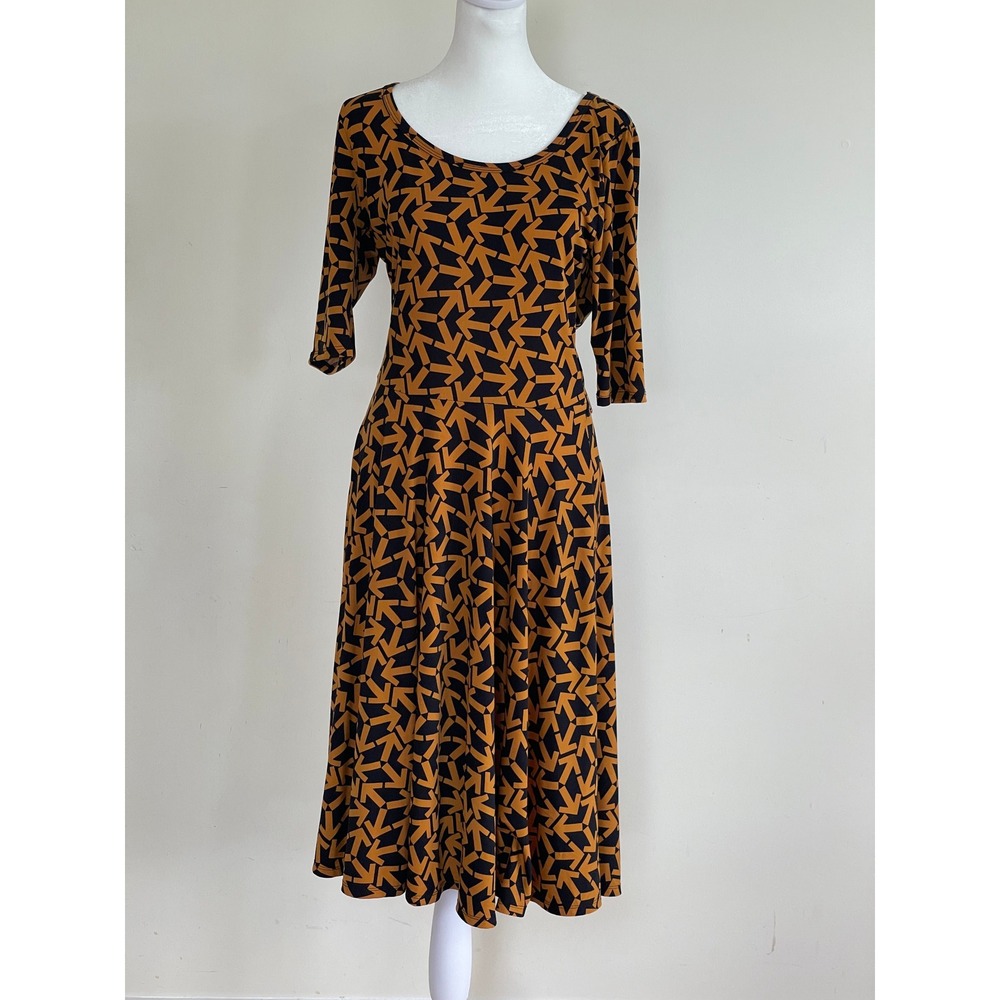 LuLaRoe Nicole Fit Flare Dress 3/4 Sleeve Scoop Neck Midi L